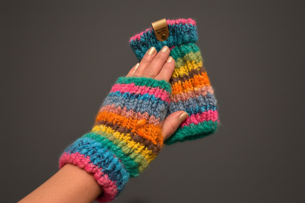 Mitaines sans doigts en laine filée à la main -  artisanales naturelles 17 cm x 10 cm / WoolWood Dream