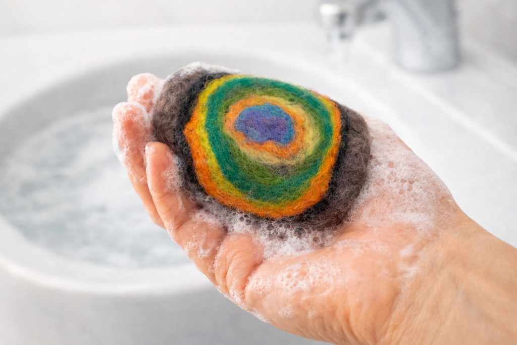 🌿 Artisanal felted soap – natural wool