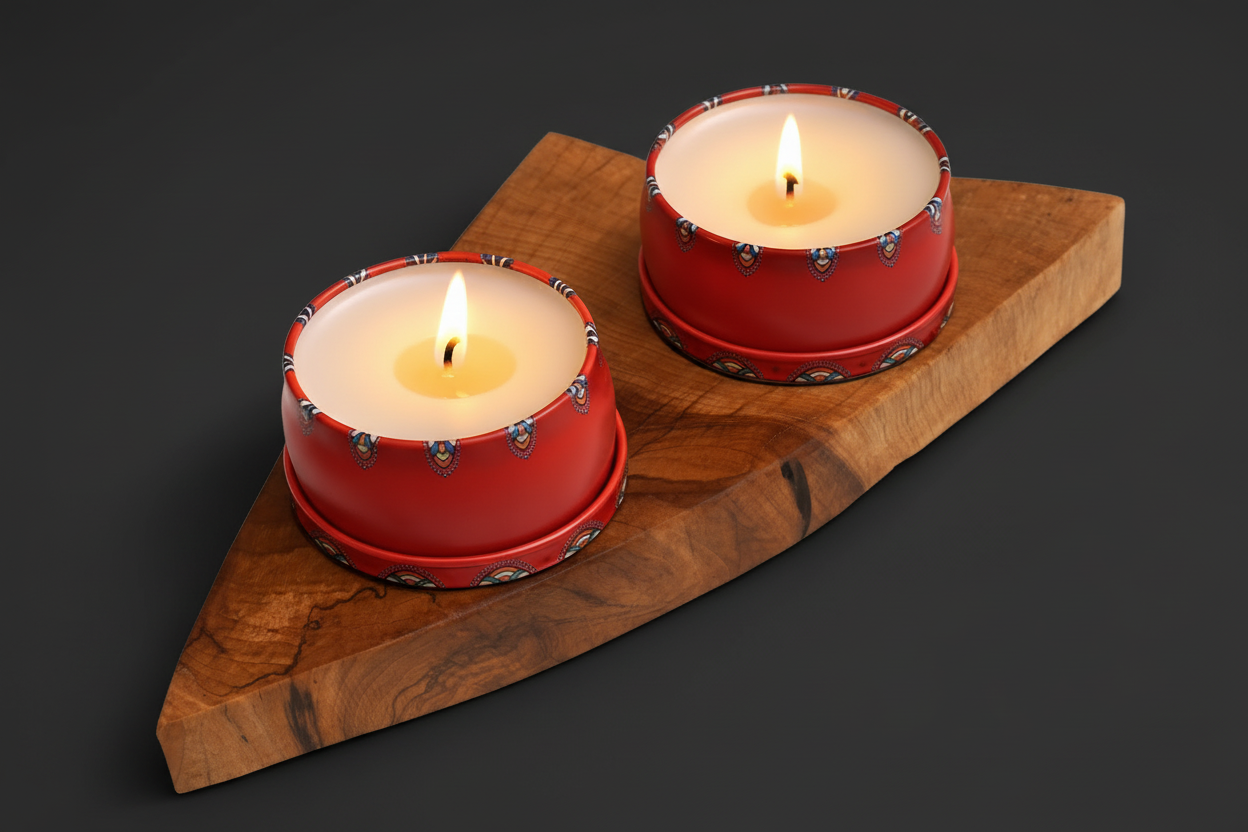 Support à chandelles double en bois massif – Pièce artisanale unique