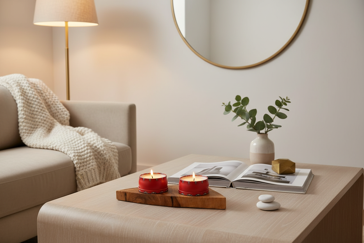 Support à chandelles double en bois massif – Pièce artisanale unique