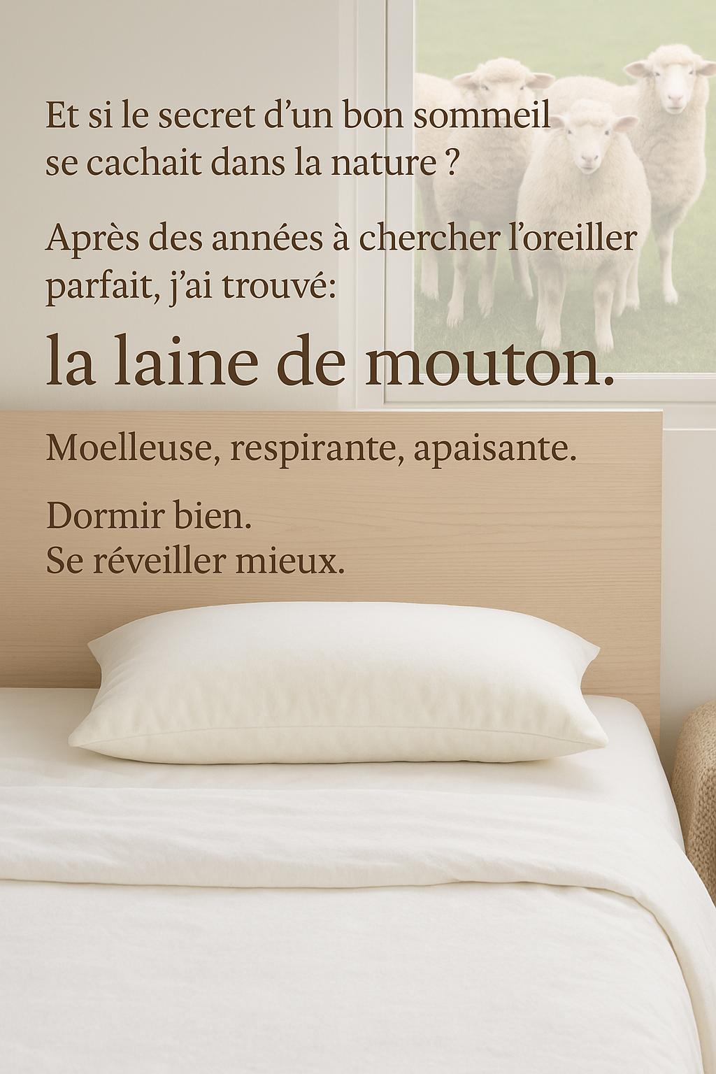 Oreiller en laine de mouton naturelle ajustable – respirant – wool pillow – Québec | WoolWood Dream