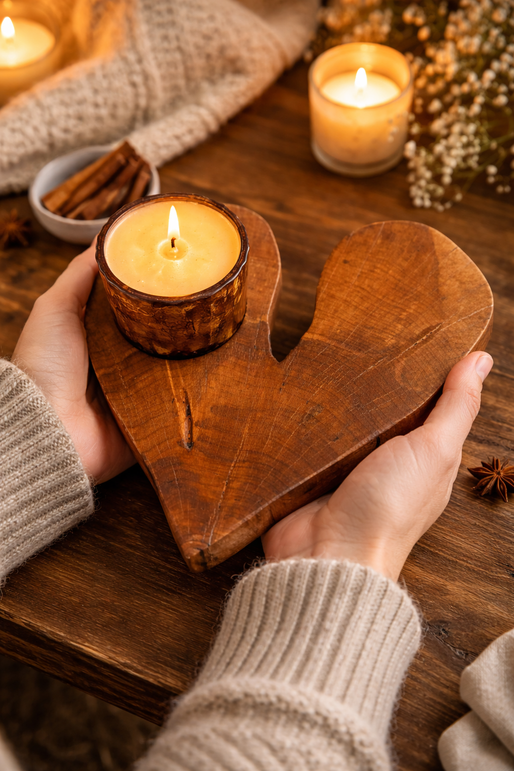 Chandelier cœur en bois d'érable– bougeoir artisanal