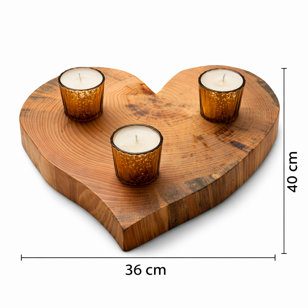 Chandelier cœur en bois massif – 3 bougies