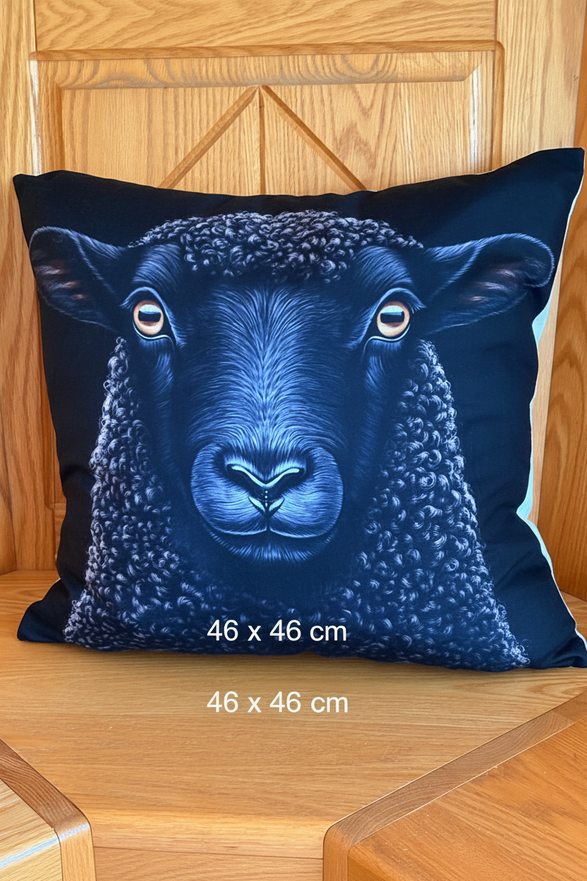 🐑 Coussin décoratif « La Reine du Troupeau » – 46 × 46 cm | Rempli de laine naturelle du Québec