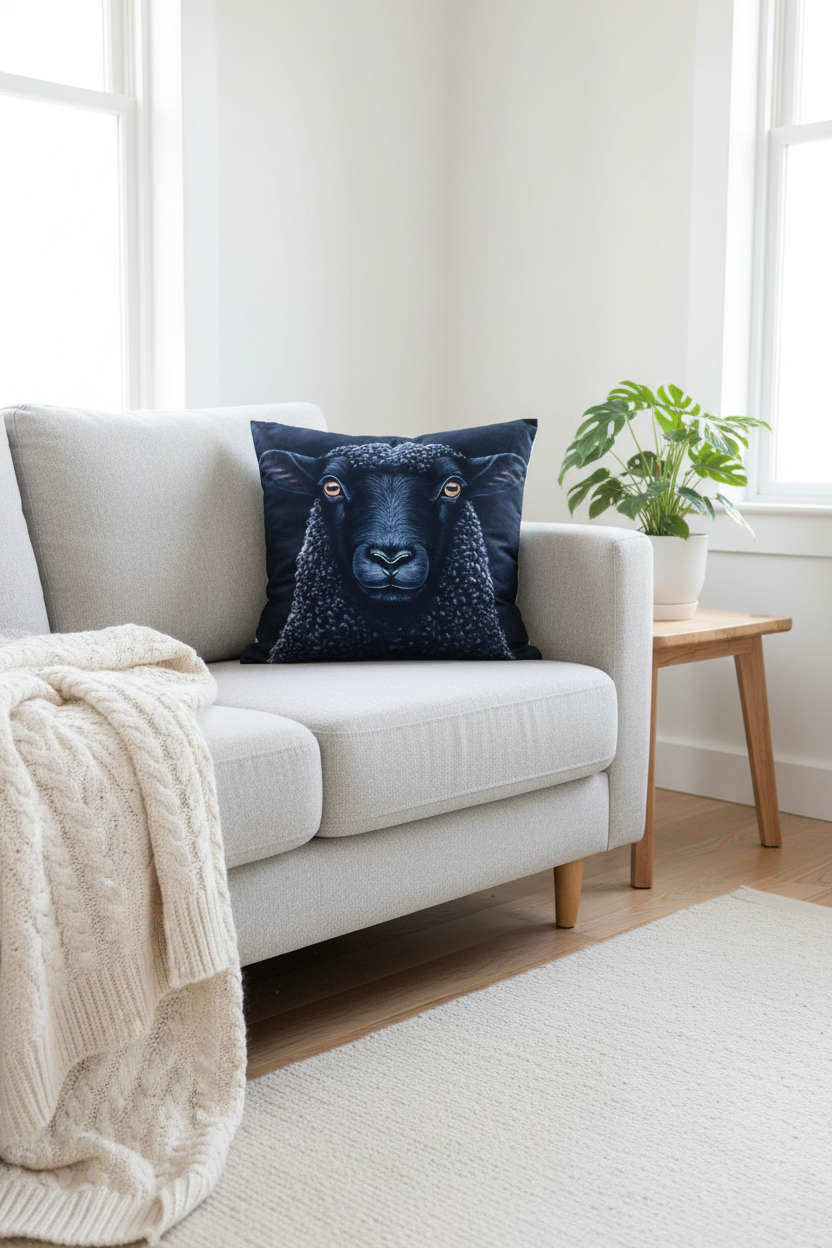 🐑 Coussin décoratif « La Reine du Troupeau » – 46 × 46 cm | Rempli de laine naturelle du Québec