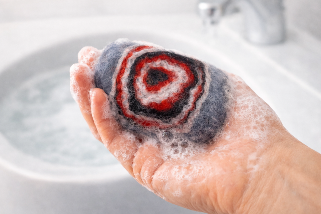 🌿 Artisanal felted soap – natural wool