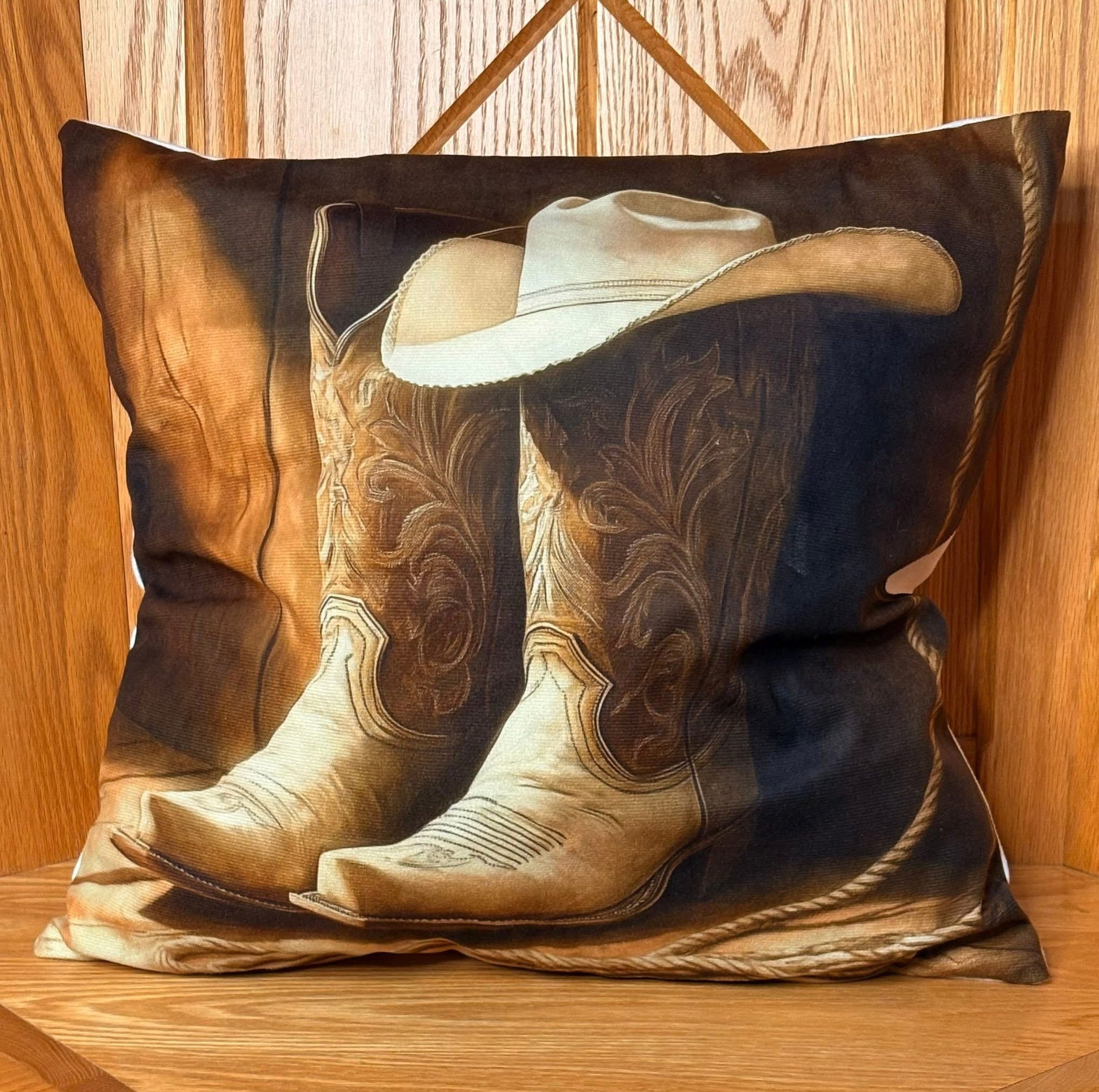 Coussin en laine de mouton naturel – décoratif country western 45 cm x 45 cm – WoolWood Dream