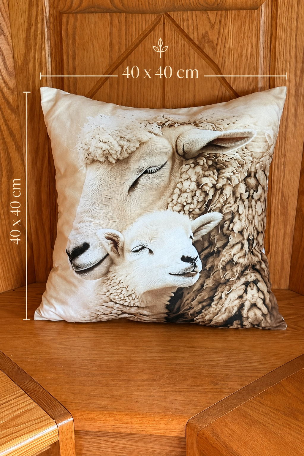 Coussin décoratif Tendresse – Maman mouton & son agneau | 40 × 40 cm - Rempli de laine naturelle du Québec