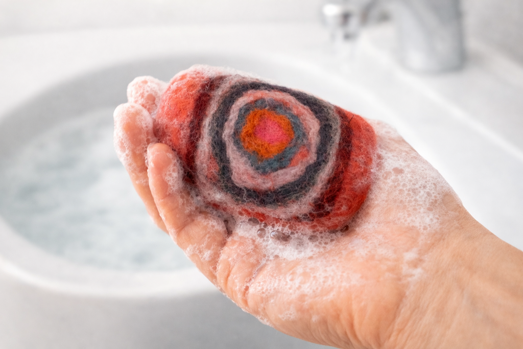 🌿 Artisanal felted soap – natural wool