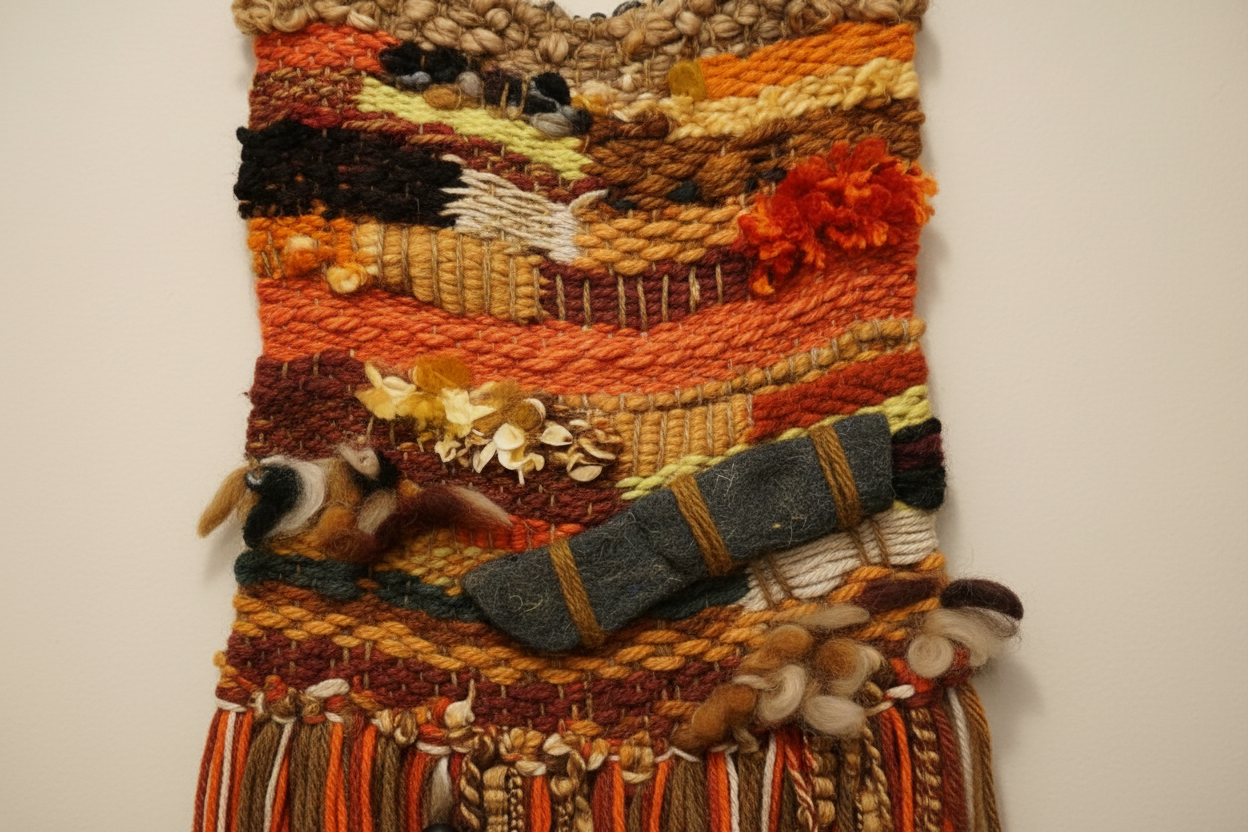 Décoration murale tissée en laine et fibres