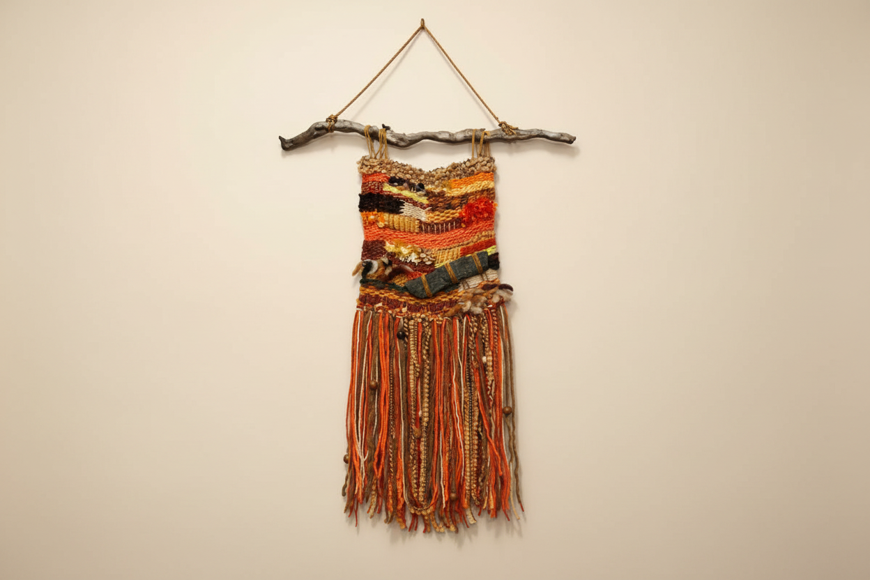 Décoration murale tissée en laine et fibres