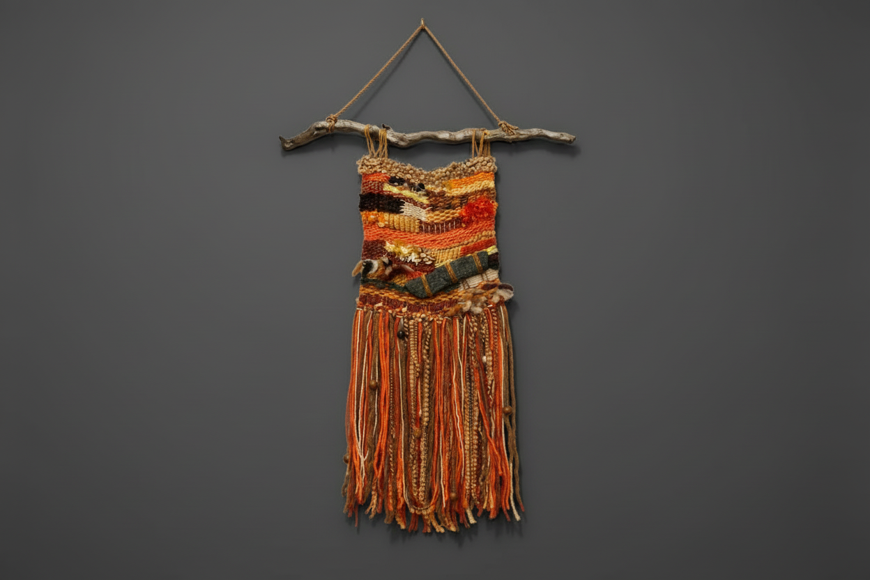 Décoration murale tissée en laine et fibres