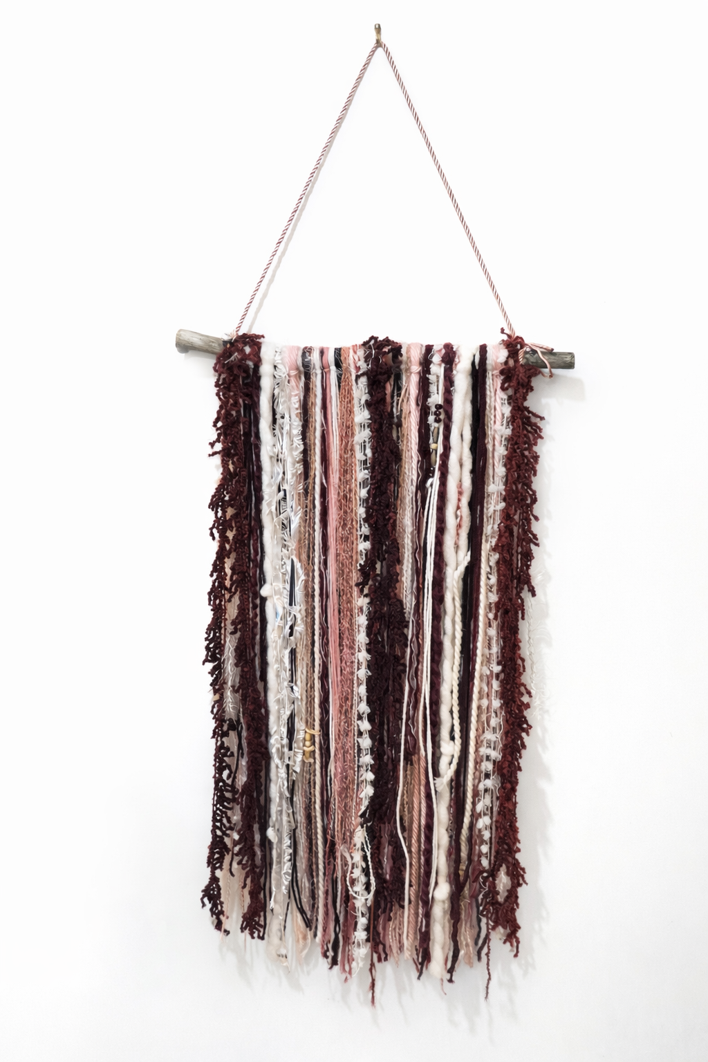 Art mural en laine et bois flotté - Décoration bohème - fait main au Québec