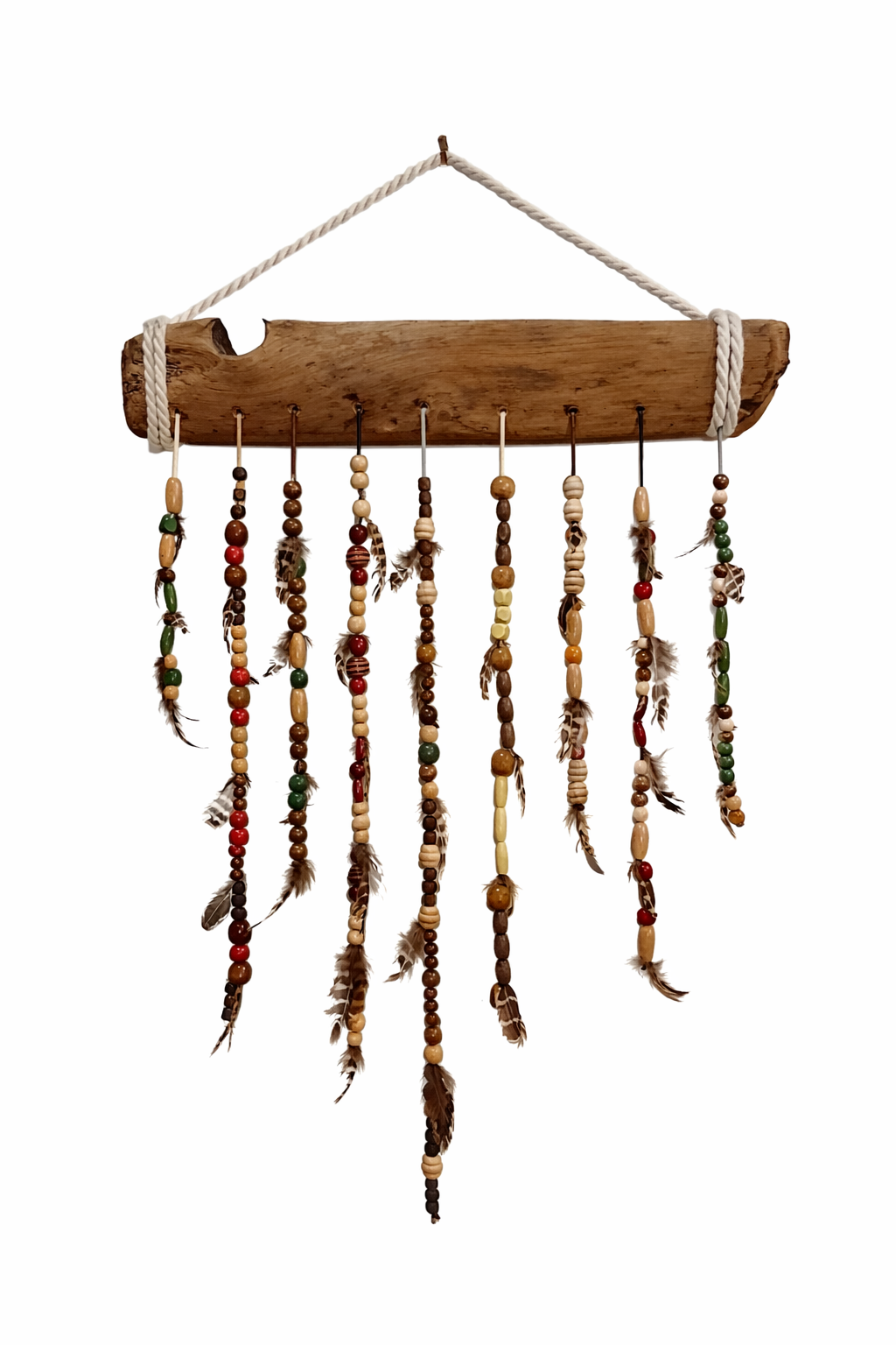 Art mural en laine et bois flotté - Décoration bohème - fait main au Québec