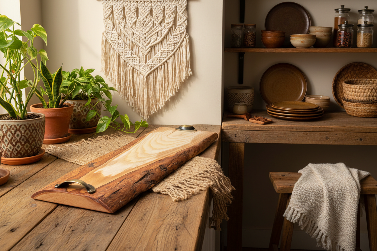 Planche de service en bois - plateau de charcuterie artisanal – 70 cm x 23 cm - WoolWood Dream