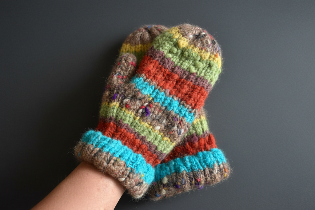 Mitaines en laine filée à la main -  artisanales naturelles 24 cm x 10 cm / WoolWood Dream