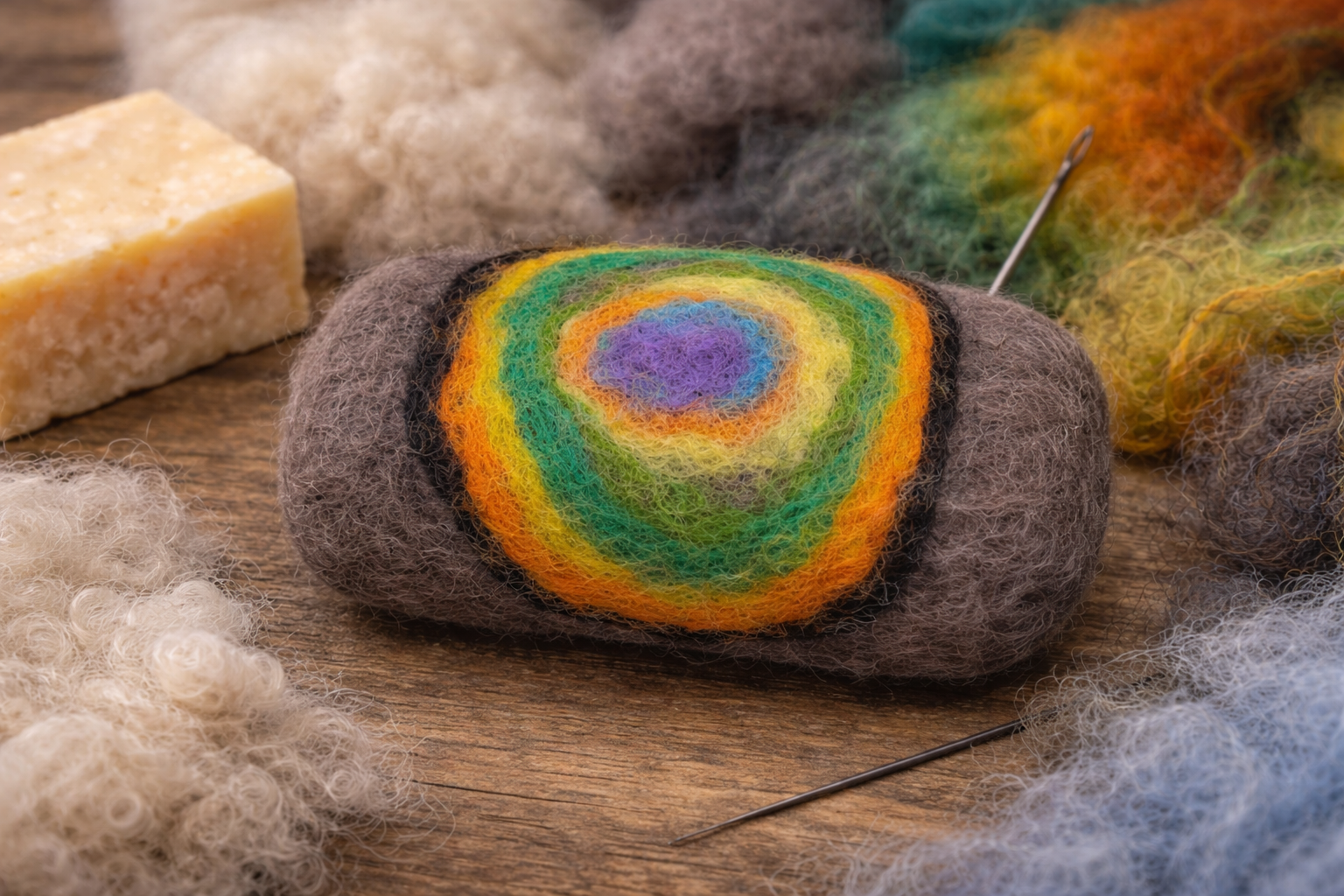 🌿 Savon feutré artisanal – laine naturelle