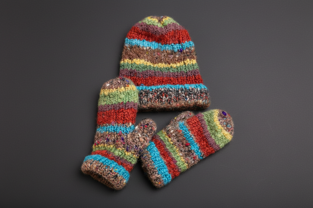 Mitaines en laine filée à la main -  artisanales naturelles 24 cm x 10 cm / WoolWood Dream