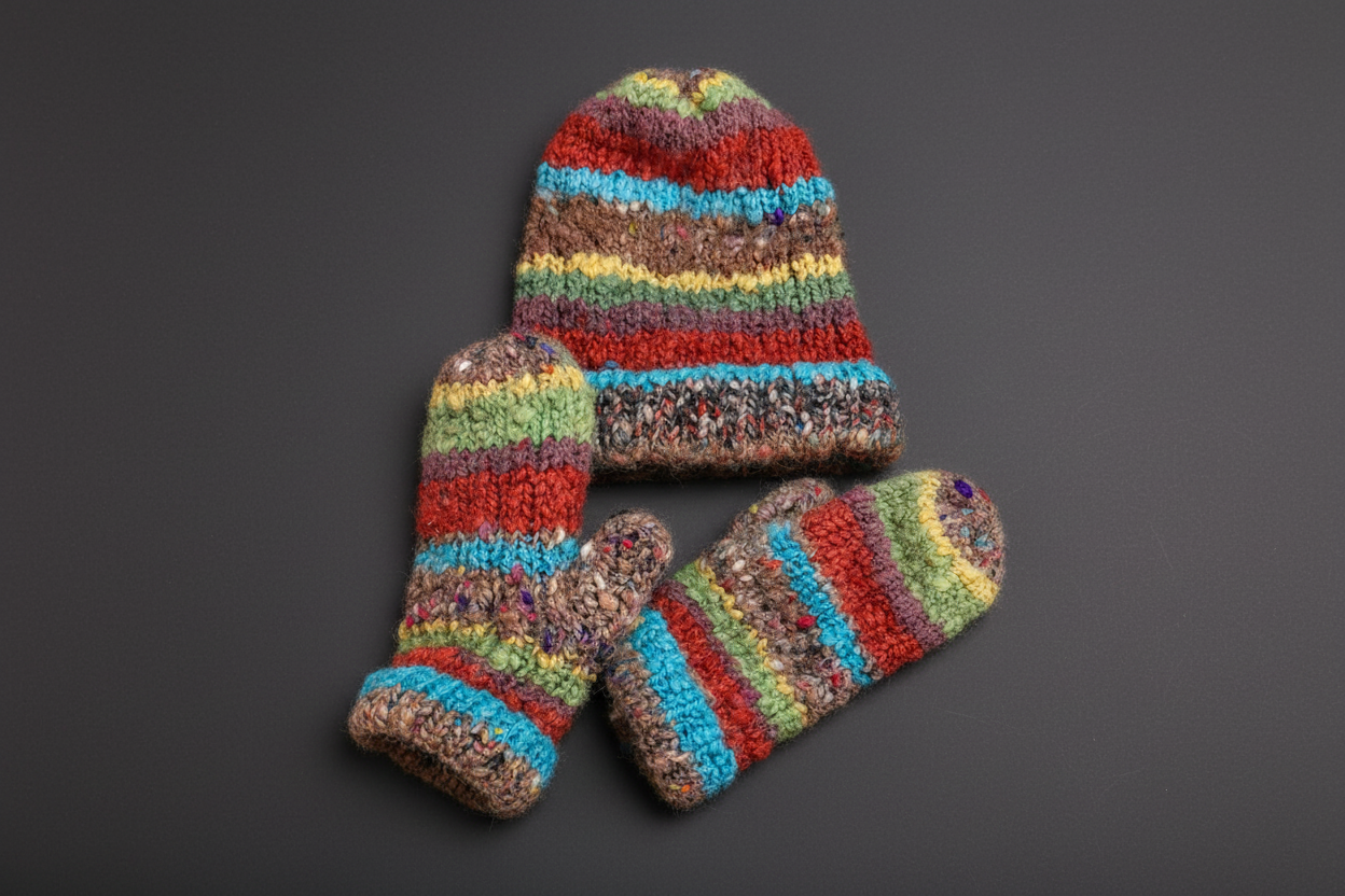 Mitaines en laine filée à la main -  artisanales naturelles 24 cm x 10 cm / WoolWood Dream