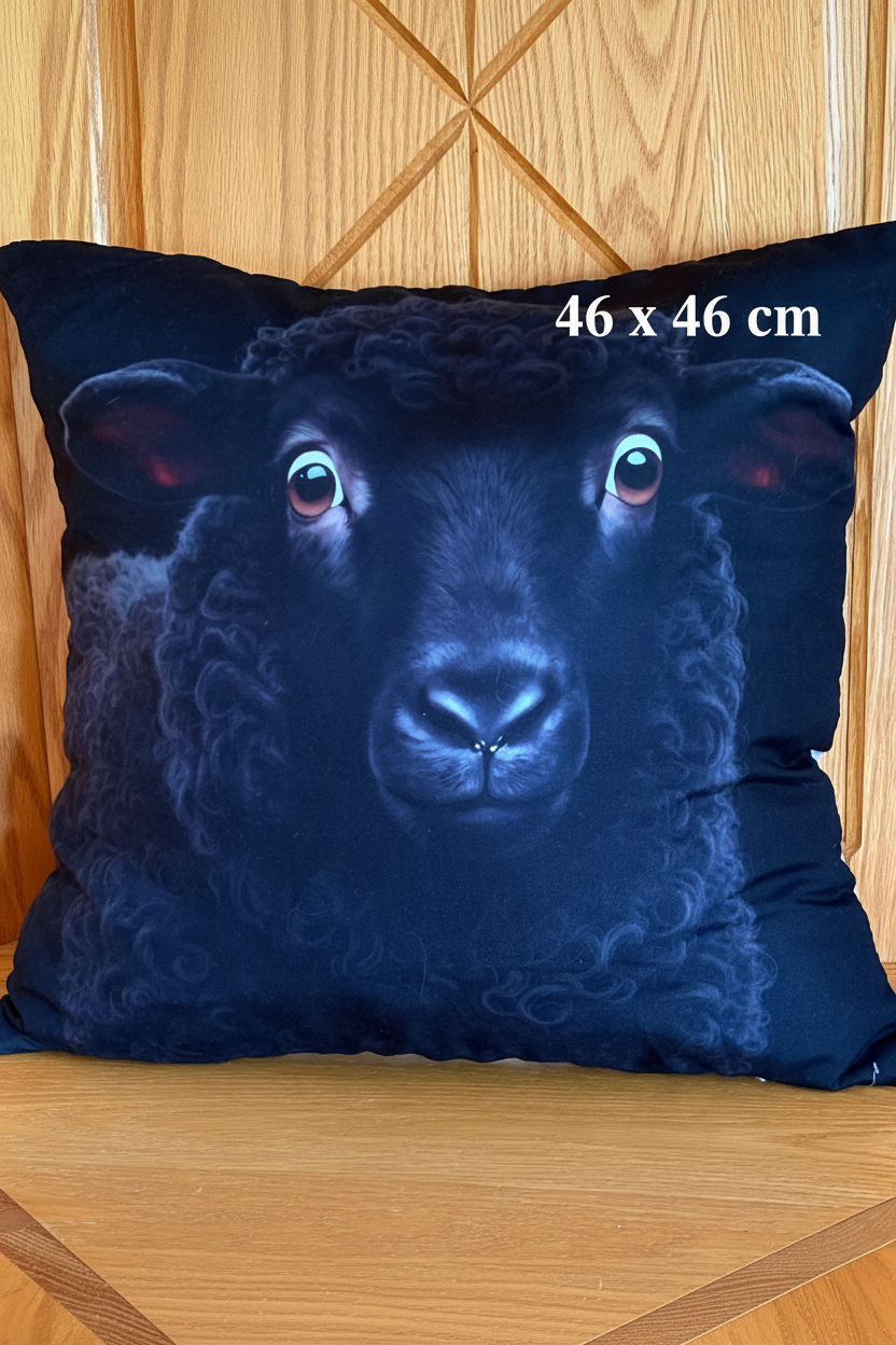 🐑 Coussin décoratif « Le Petit Curieux » – 46 × 46 cm | Rempli de laine naturelle du Québec
