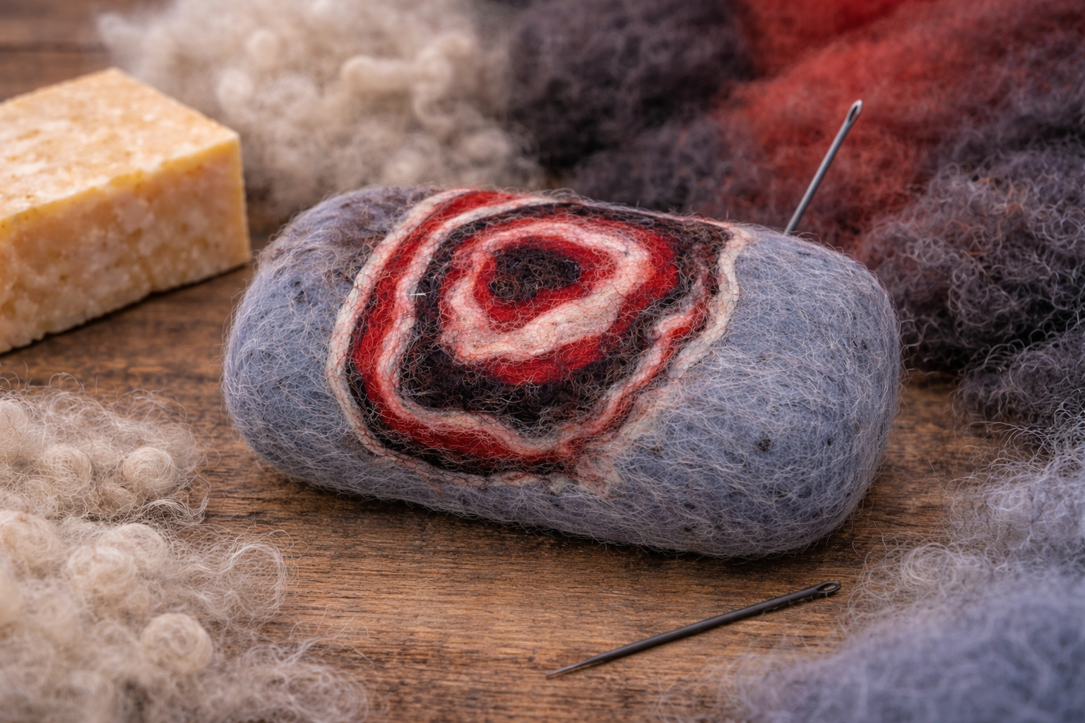 🌿 Savon feutré artisanal – laine naturelle