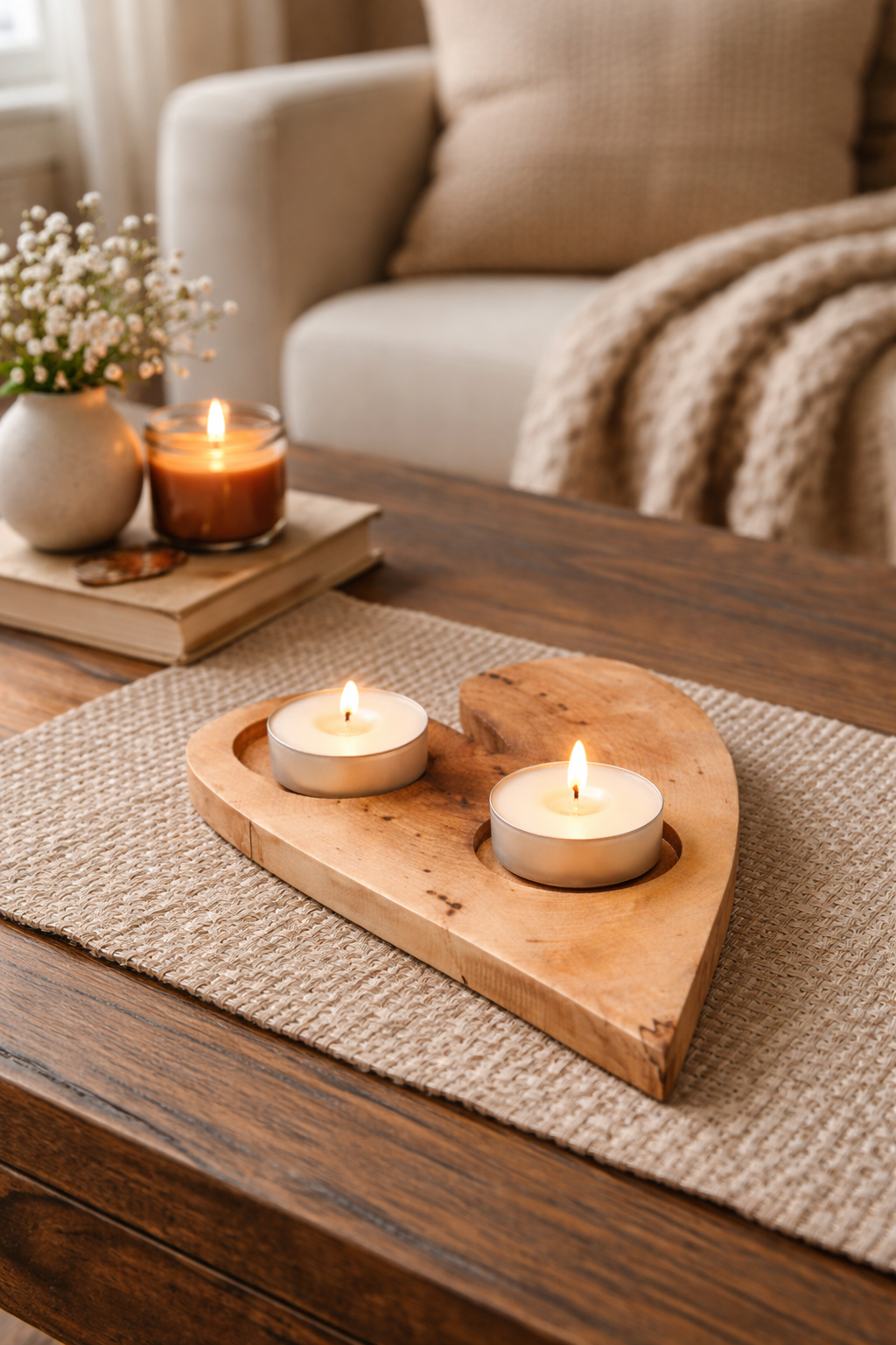 Chandelier cœur en bois massif – Ambiance chaleureuse | Fait à la main