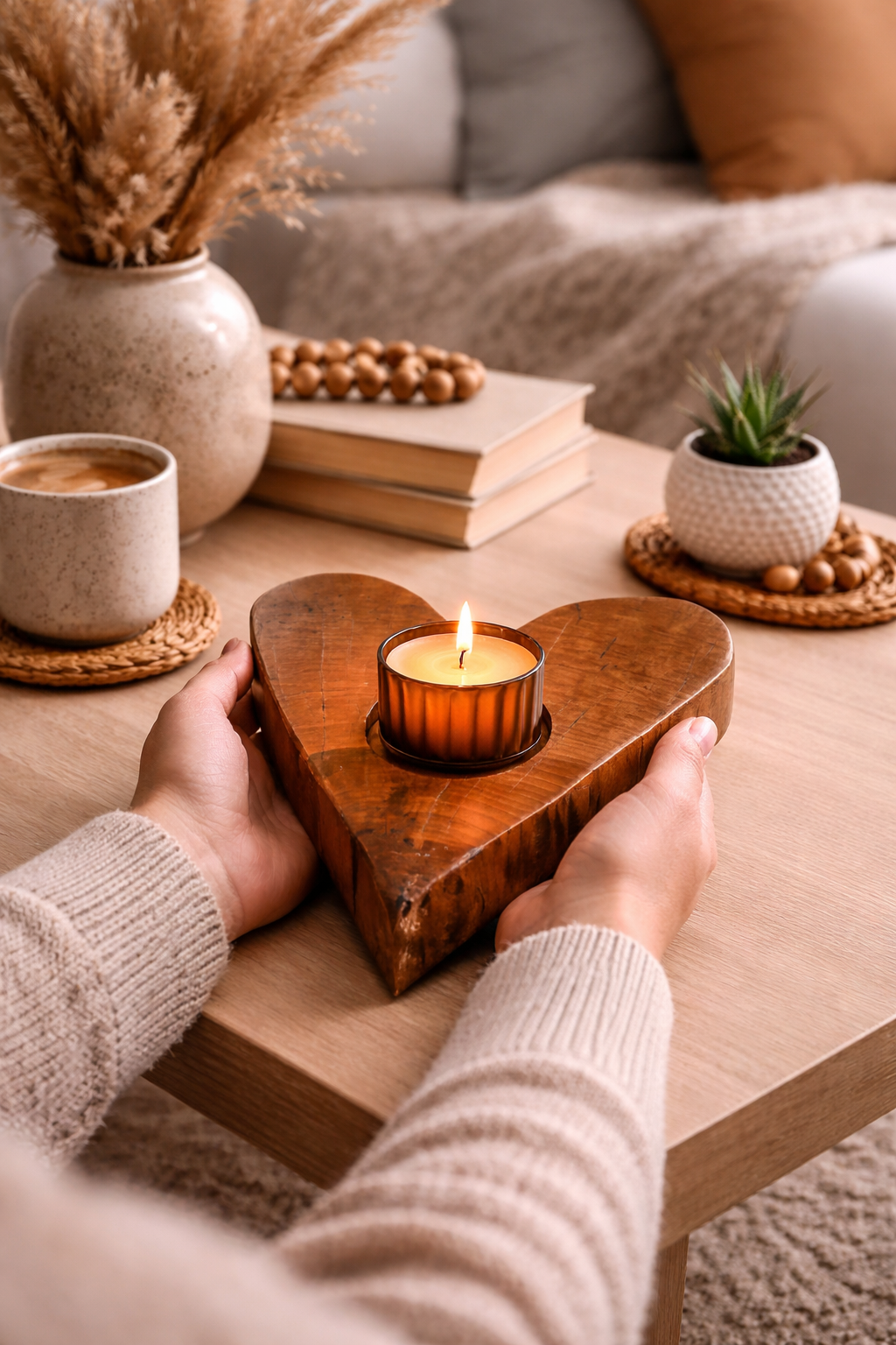 Chandelier cœur en bois d'érable– bougeoir artisanal