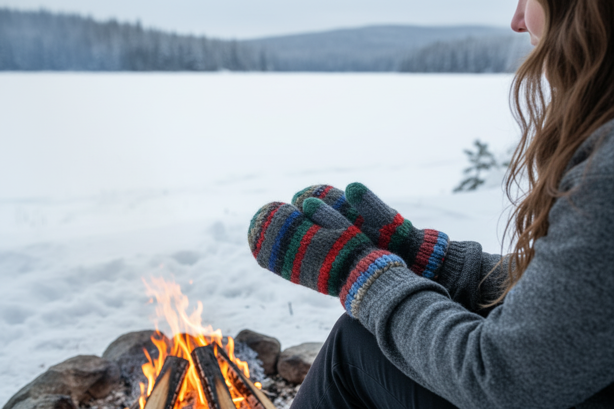 Mitaines en laine filée à la main -  artisanales naturelles 23 cm x 10 cm / WoolWood Dream