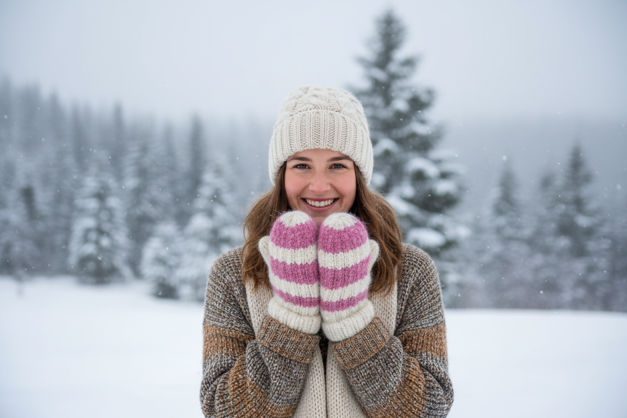 Mitaines en laine filée à la main -  artisanales naturelles 24 cm x 10 cm / WoolWood Dream