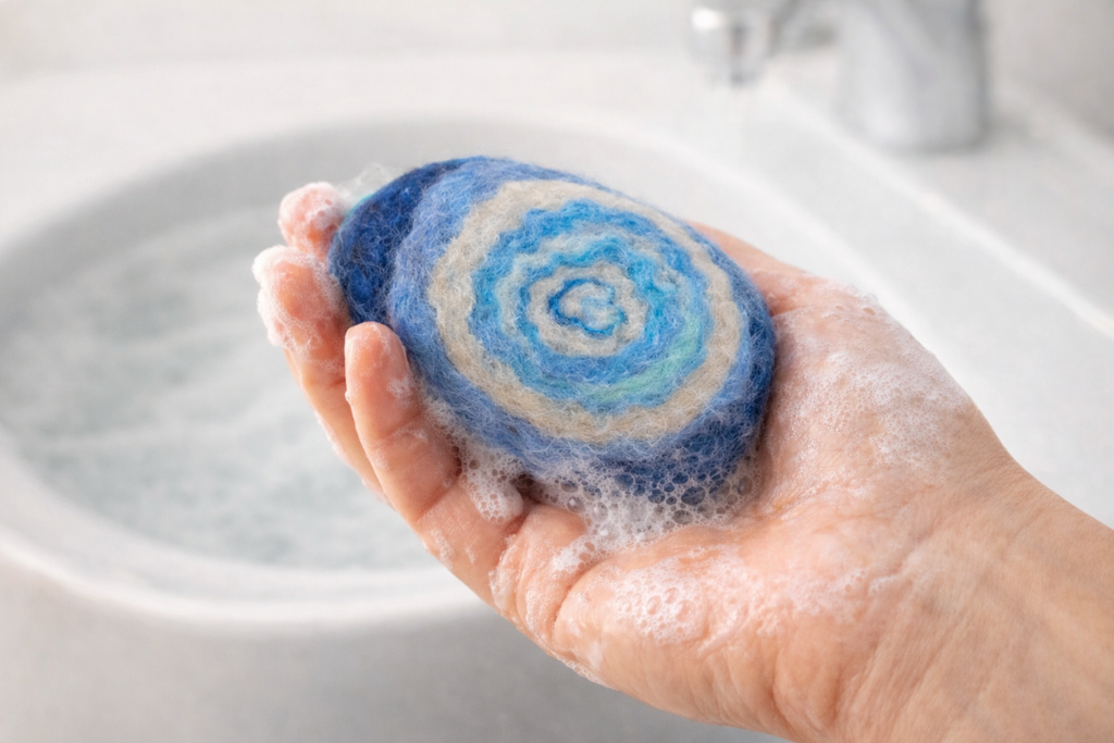 🌿 Artisanal felted soap – natural wool