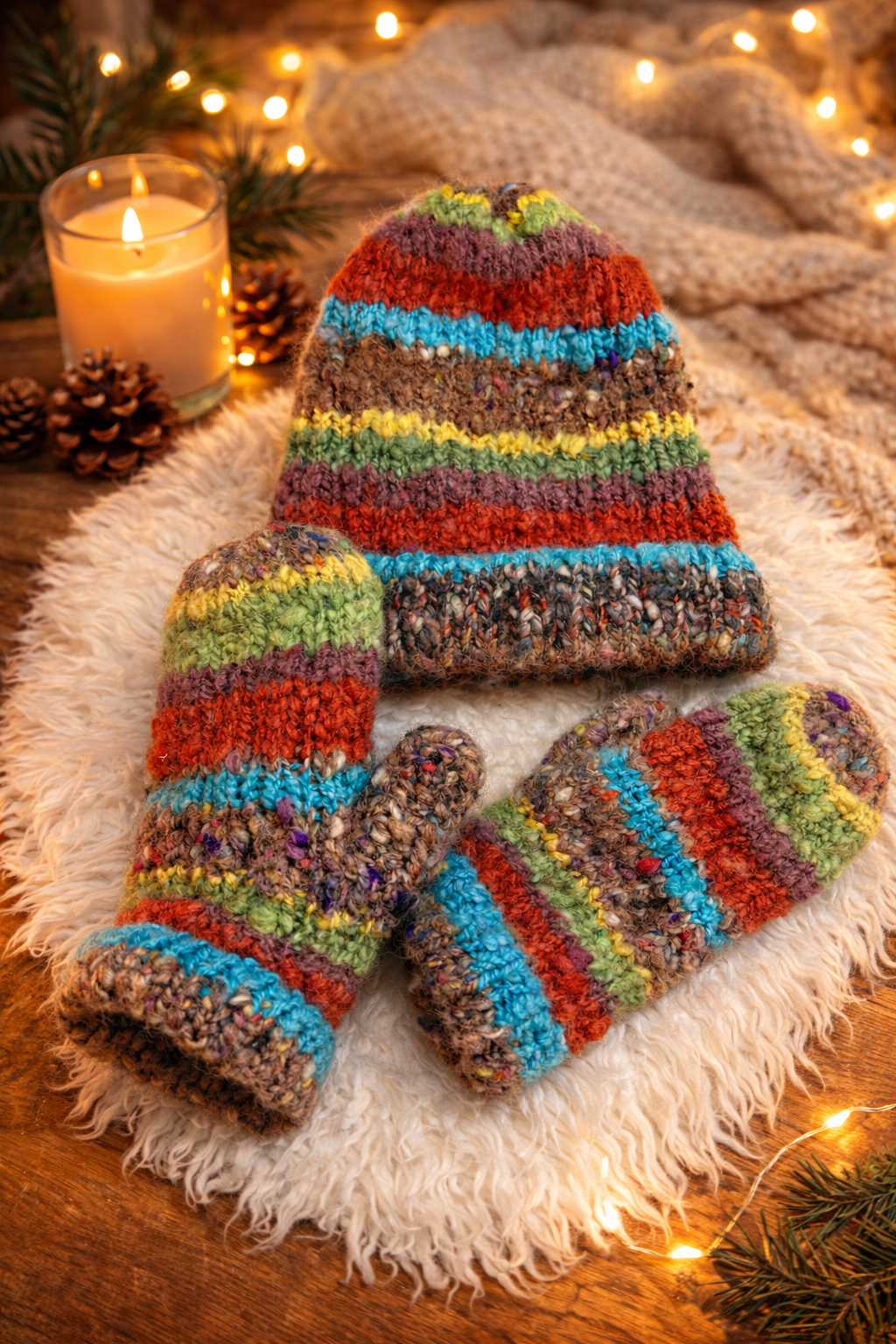 Mitaines en laine filée à la main -  artisanales naturelles 24 cm x 10 cm / WoolWood Dream