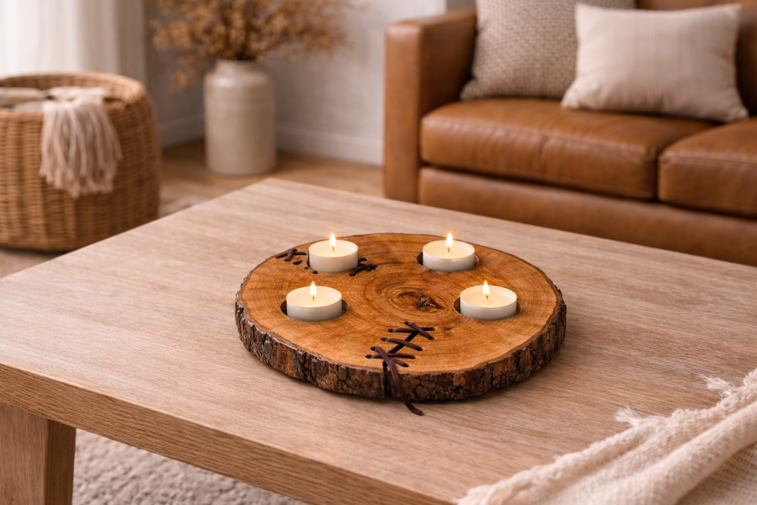 Chandelier en bois d'érable support pour 4 bougies 33 cm x 28 cm / WoolWood Dream