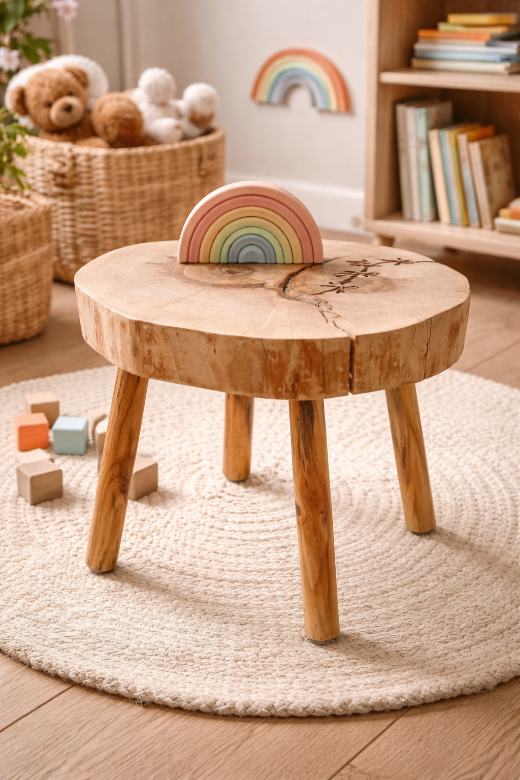 Table d'appoint en bois d'érable artisanale  38 cm x 43 cm x 40.5 cm - pièce unique / WoolWood Dream