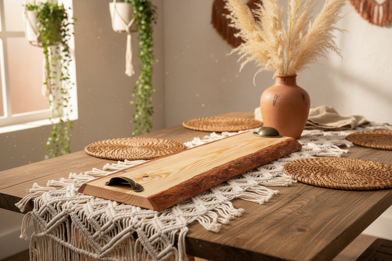 Planche de service en bois - plateau de charcuterie artisanal – 51.5 cm x 19 cm - WoolWood Dream