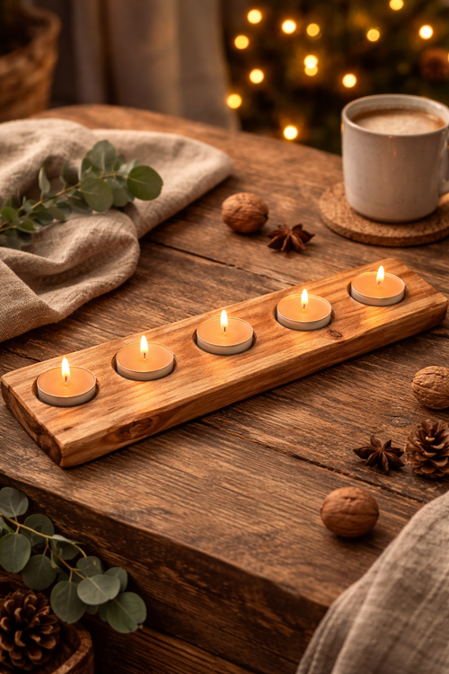 Rubberwood chandelier – handmade in Quebec / 3 or 5 candles