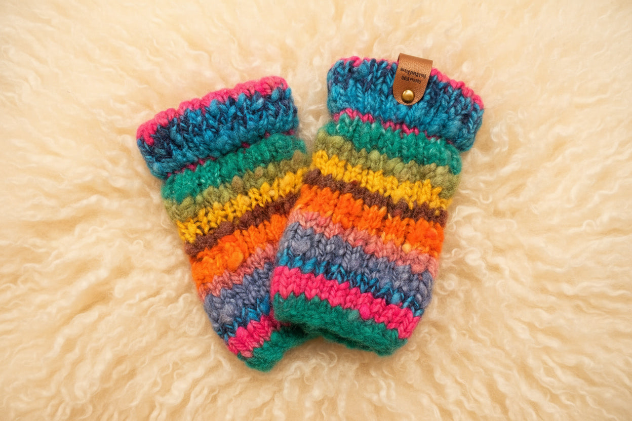 Mitaines sans doigts en laine filée à la main -  artisanales naturelles 17 cm x 10 cm / WoolWood Dream