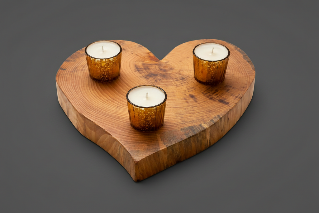 Chandelier cœur en bois massif – 3 bougies