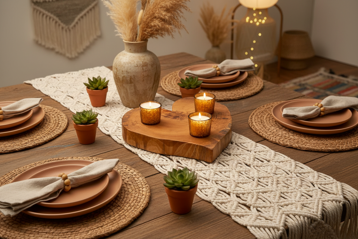 Chandelier cœur en bois massif – 3 bougies