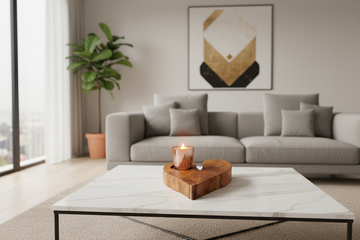 Chandelier cœur en bois d'érable– bougeoir artisanal