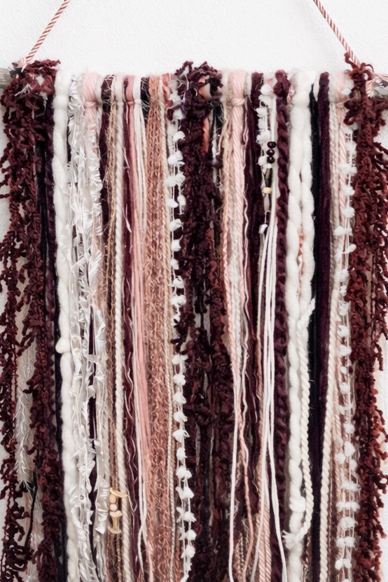 Art mural en laine et bois flotté - Décoration bohème - fait main au Québec