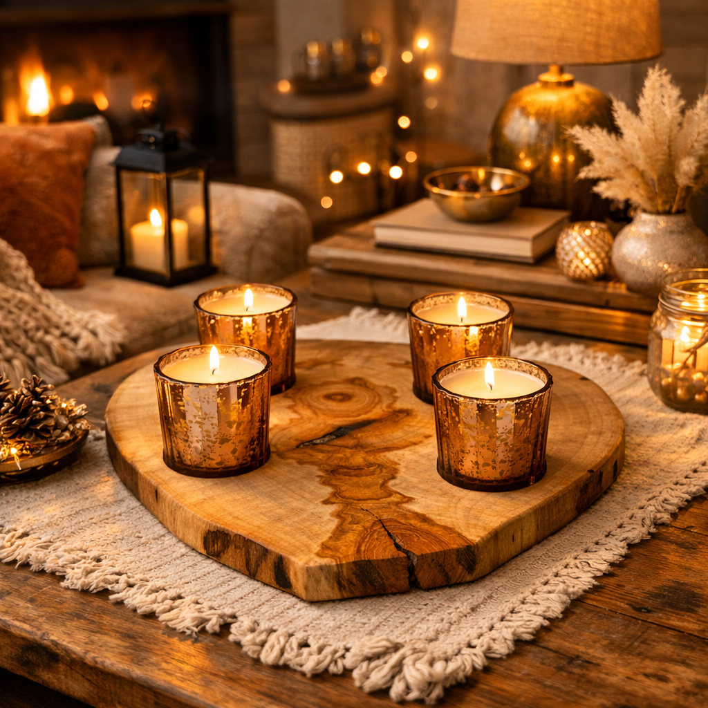 Chandelier en bois – Support pour 4 bougies