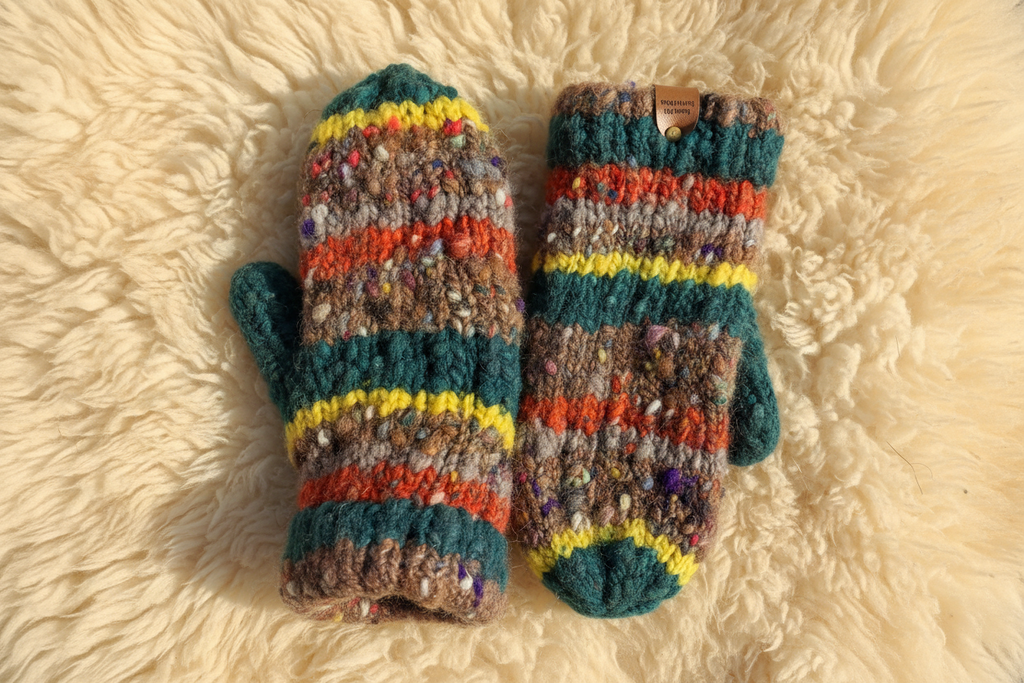 Mitaines en laine filée à la main -  artisanales naturelles 26 cm x 10 cm / WoolWood Dream