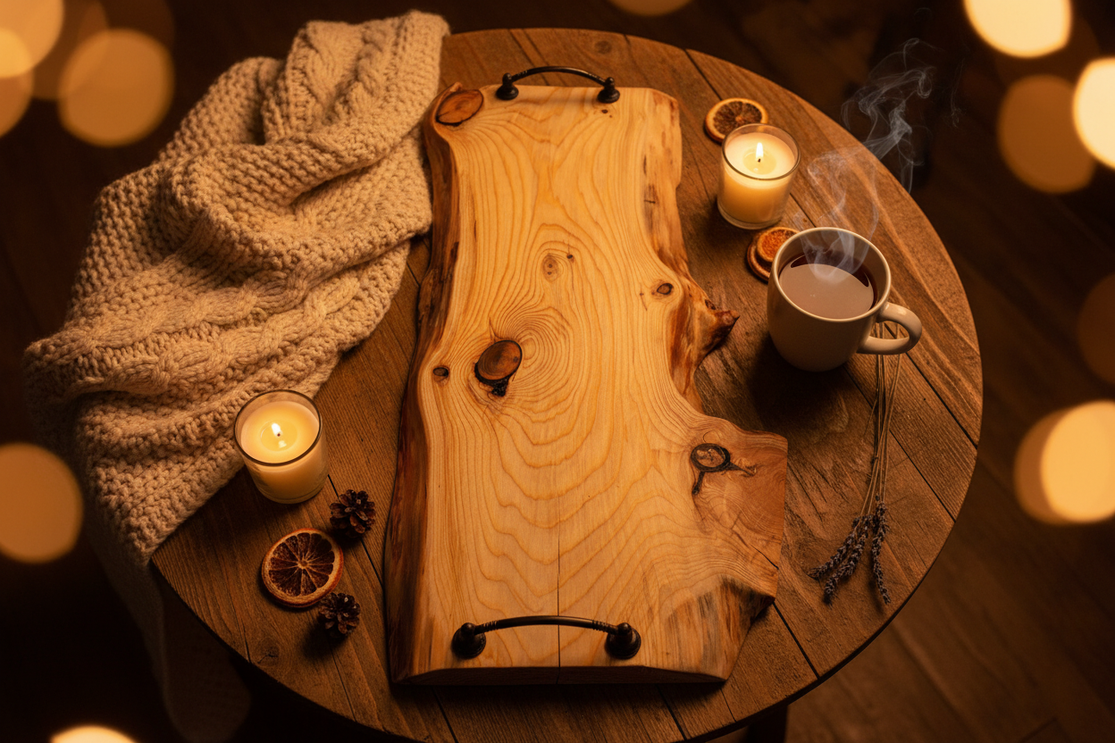 Planche de service en bois - plateau de charcuterie artisanal – 61 cm x 29 cm - WoolWood Dream