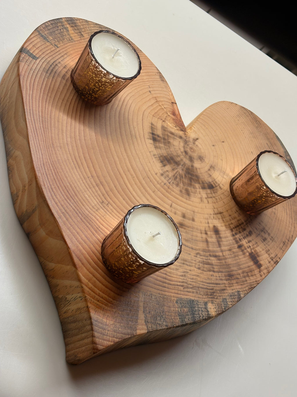 Chandelier cœur en bois massif – 3 bougies