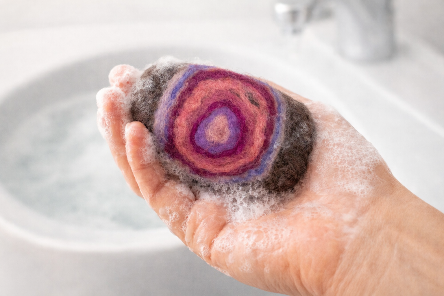🌿 Artisanal felted soap – natural wool
