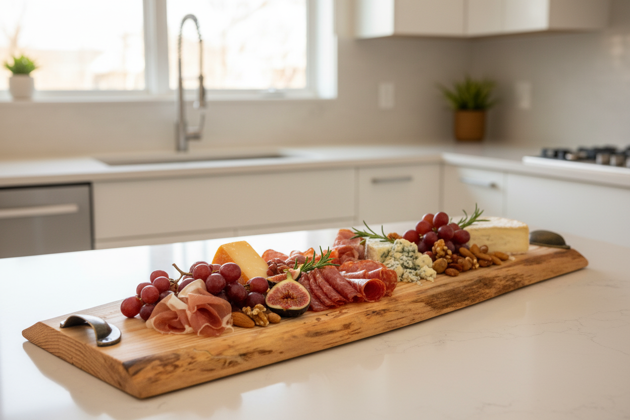 Planche de service en bois - plateau de charcuterie artisanal – 52 cm x 23 cm - WoolWood Dream