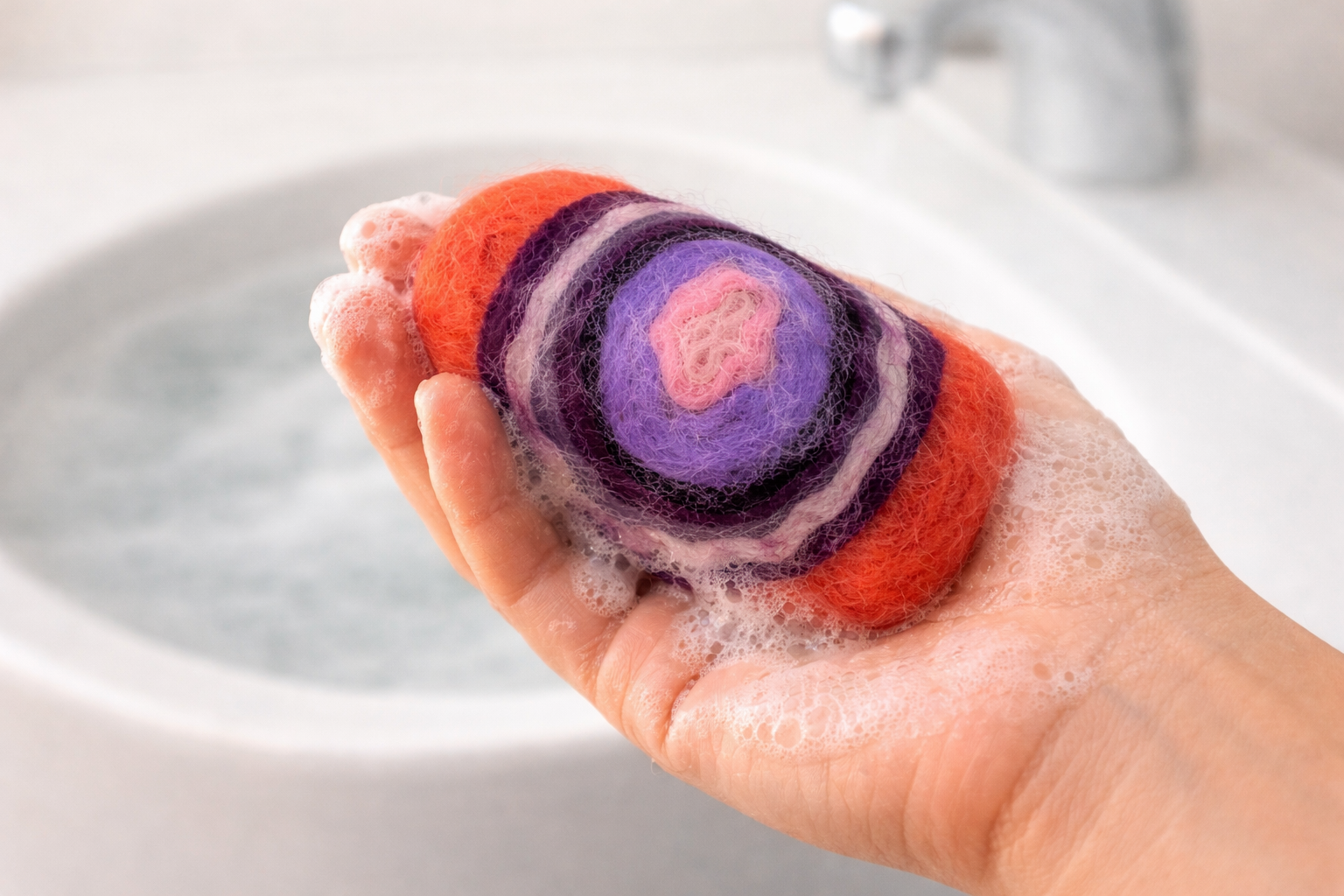 🌿 Artisanal felted soap – natural wool