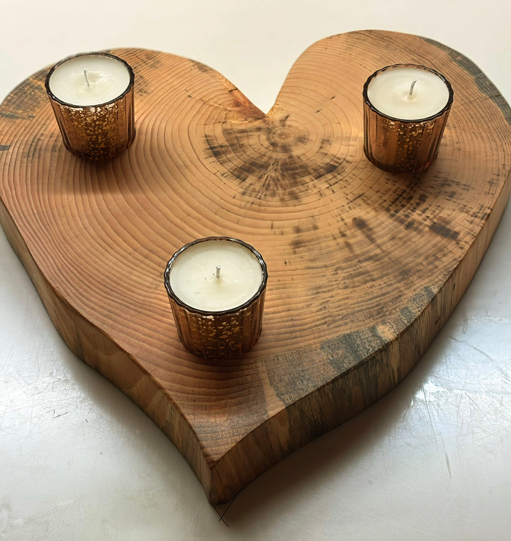 Chandelier cœur en bois massif – 3 bougies