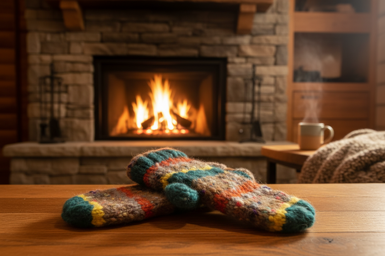 Mitaines en laine filée à la main -  artisanales naturelles 26 cm x 10 cm / WoolWood Dream