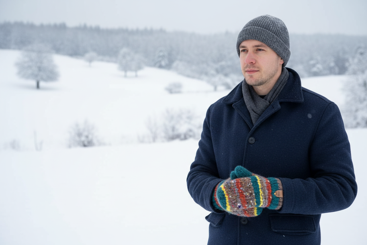 Mitaines en laine filée à la main -  artisanales naturelles 26 cm x 10 cm / WoolWood Dream